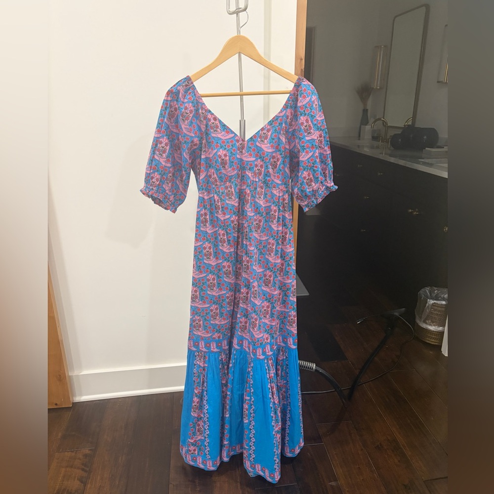 Printfresh Rhinestone Cowgirl Maxi Dress in Blue and Pink